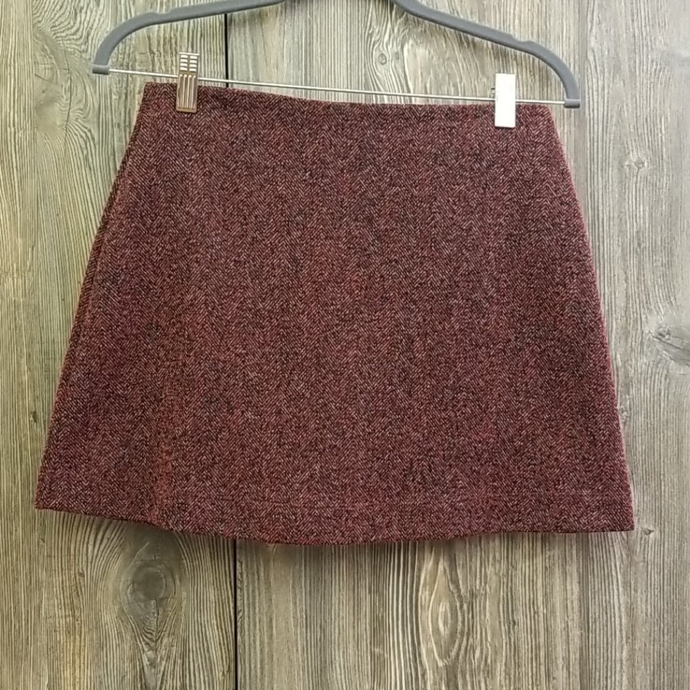 Topshop Cranberry Red Tweed Mini Skirt Sz 6